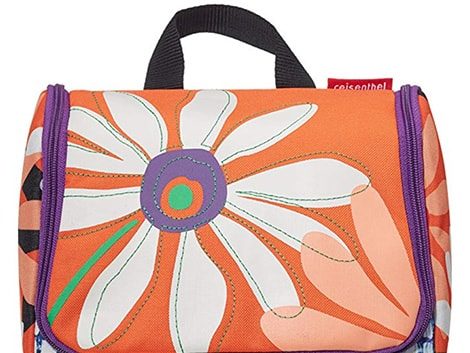 Beauty Case Da Appendere Viaggio – Impermeabile 300D Con 12 Scomparti, Motivo Blu Con Fiori Bianchi